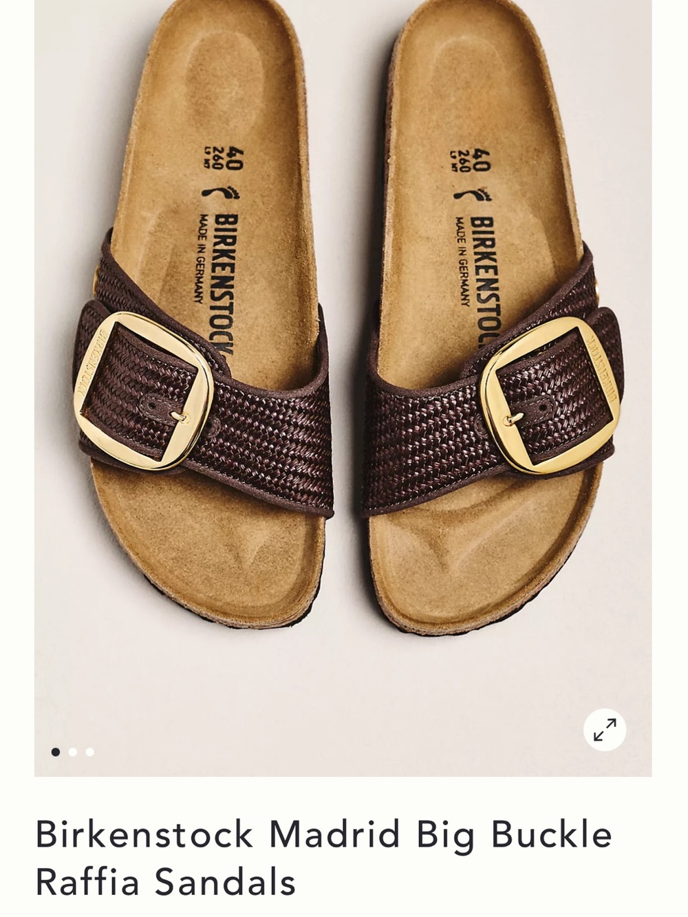 NWOB Birkenstock Big Buckle Madrid Raffia Sandals Dark Brown with Size 41/10